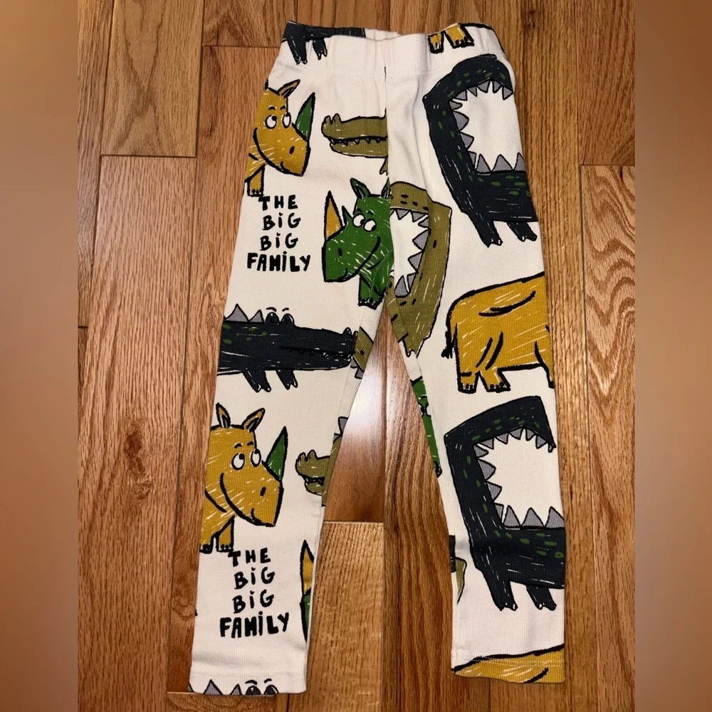 Zara Kids' Cream Leggings with Yellow and Black Print
